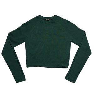 Forever 21 Emerald Green Long Sleeve Crop Top W/ Arm Cut Outs